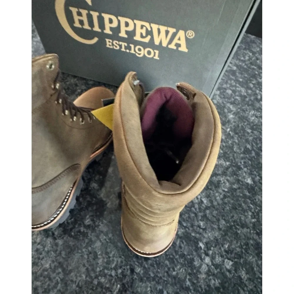 Chippewa Mens Waterproof Leather Logger Work Boots Brown Vibram Sole New 12 EEE